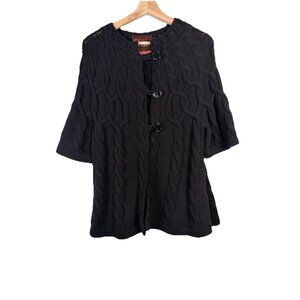 Anthropologie 525 America Short Sleeve Button Down Cable Knit Cardigan Black L